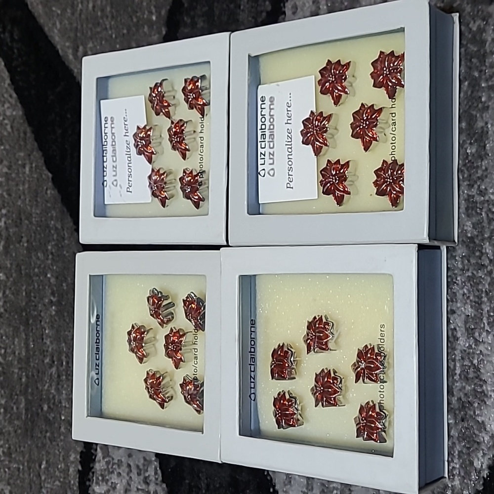 LIZ CLAIBORNE 24 MINI RED SILVER POINSETTIA PHOTO CARD HOLDERS